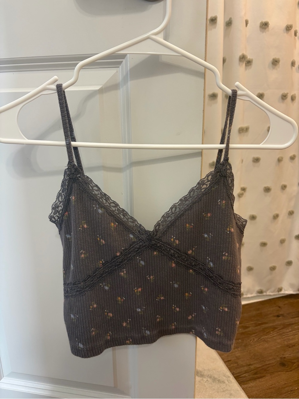 Aeropostale Charcoal Floral Lace-Trim Ribbed Bandeau Cami